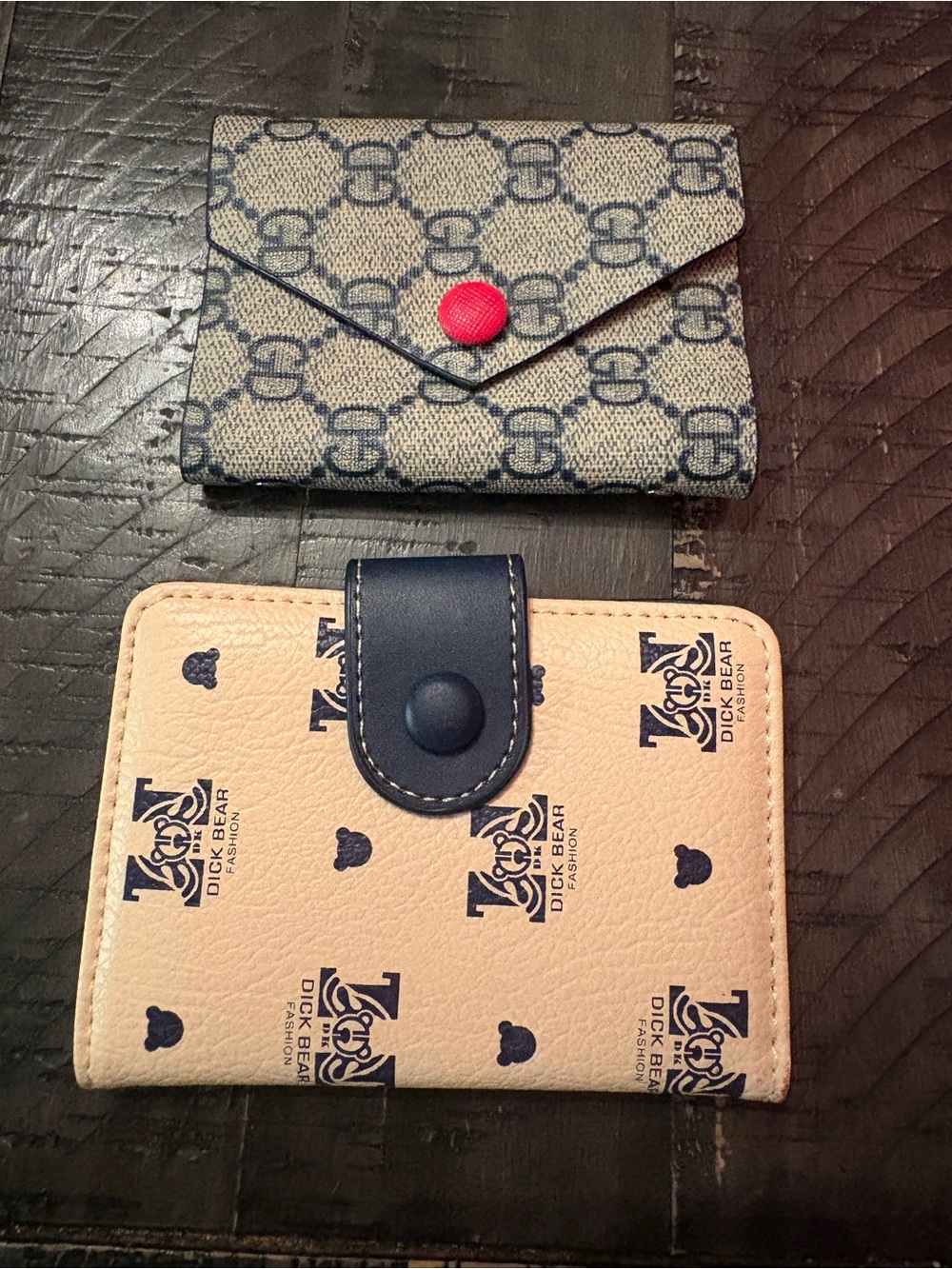 2 for 1! Beige & Navy Compact Card or Photo Holder Wallets NWOT